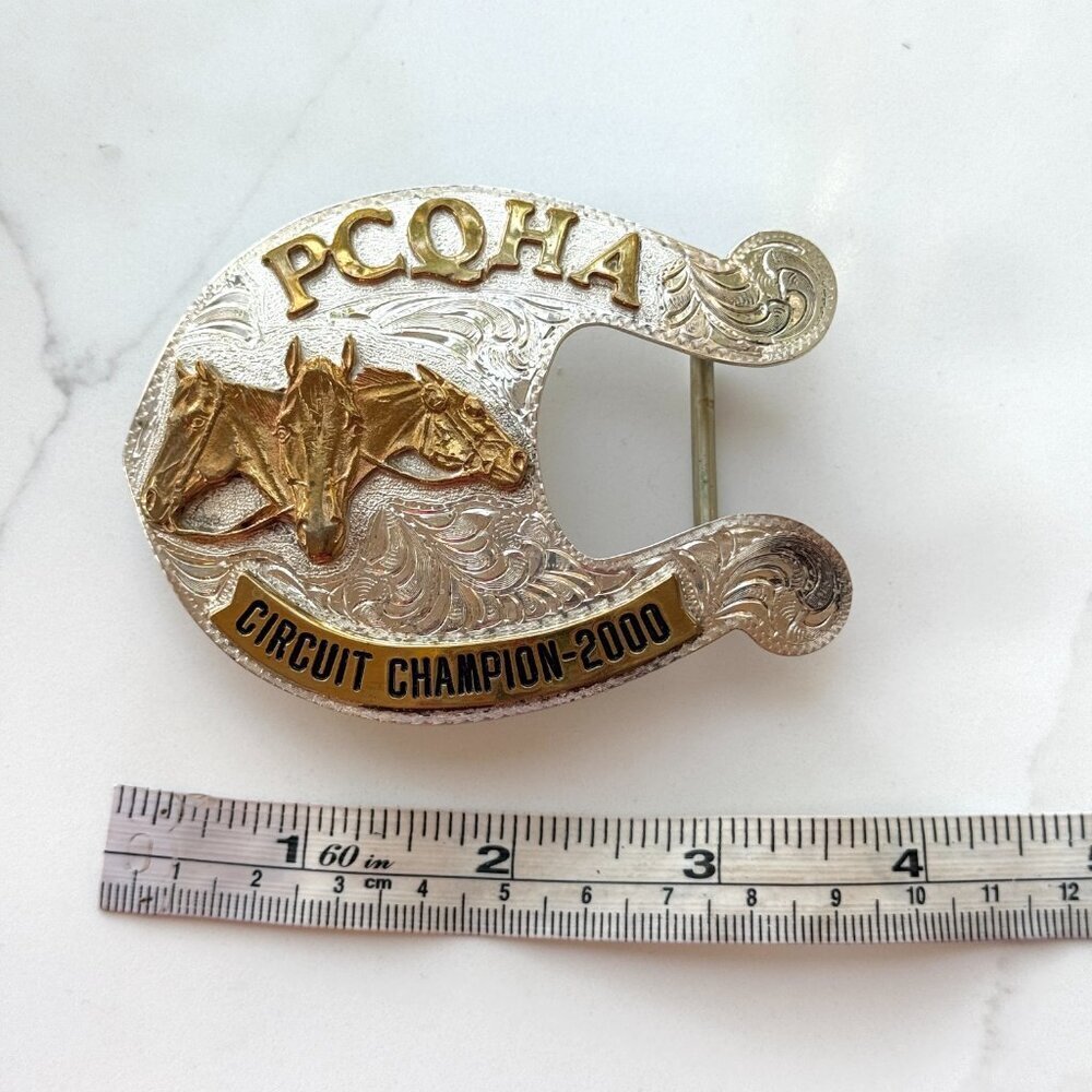 Vintage Silverado Buckle Silver PCQHA Circuit Champion 2000 Western Rodeo Horse - Picture 9 of 11